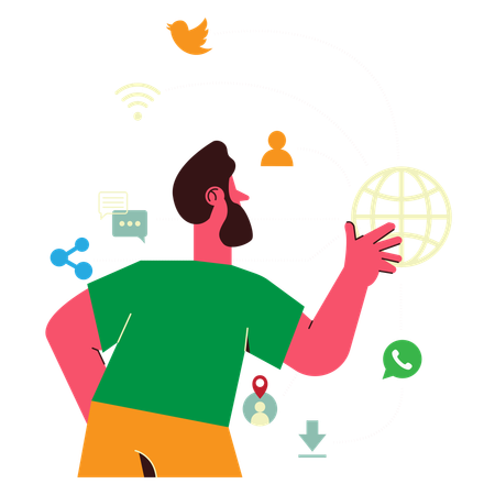 Man Using Social Network  Illustration