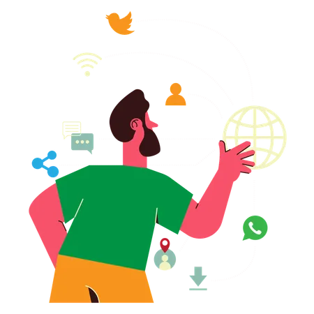 Man Using Social Network  Illustration