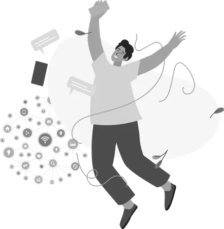 Man using social network  Illustration