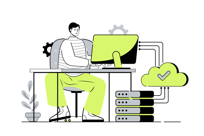 Man using software as service and paying for online subscription to programs  Illustration