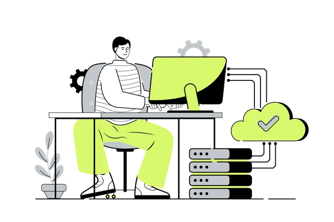 Man using software as service and paying for online subscription to programs  Illustration