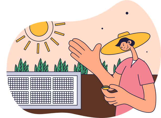 Man using solar energy in farm  Illustration