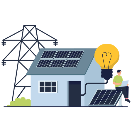 Man using solar Power for Home  Illustration