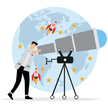 Man using Space Telescope View  Illustration