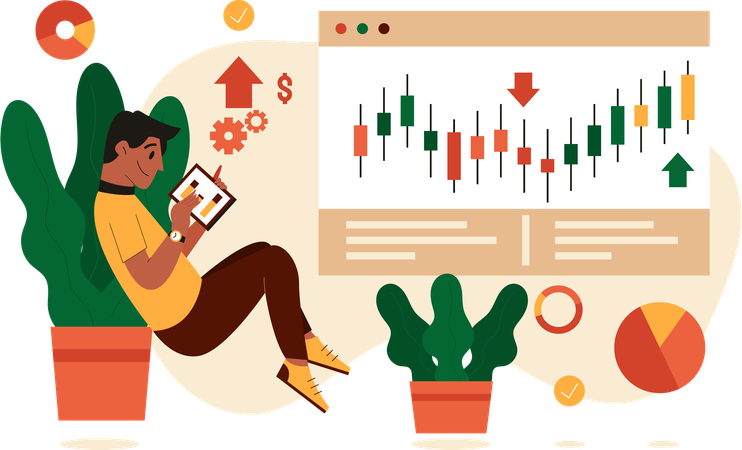 Man using tablet for trading  Illustration