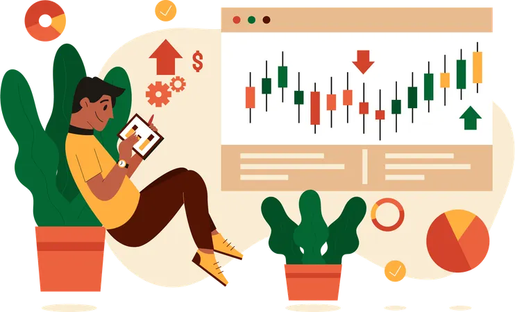 Man using tablet for trading  Illustration