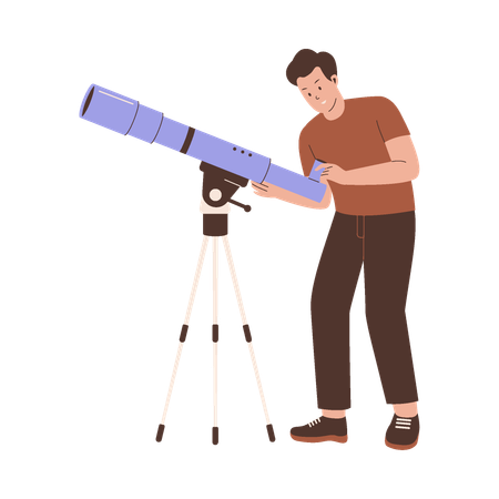 Man Using Telescope  Illustration