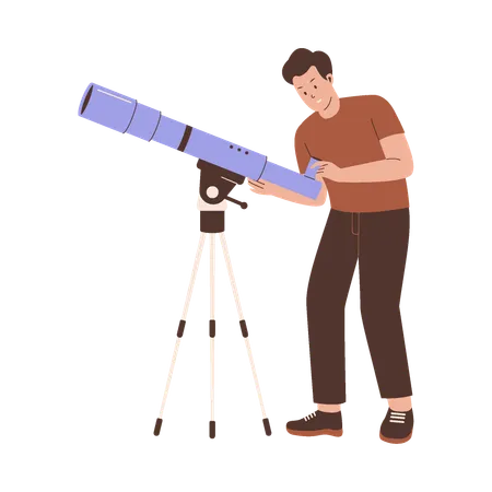 Man Using Telescope  Illustration