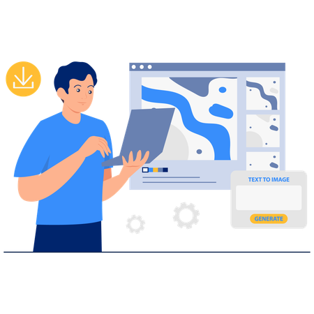 Man using text to image generator  Illustration