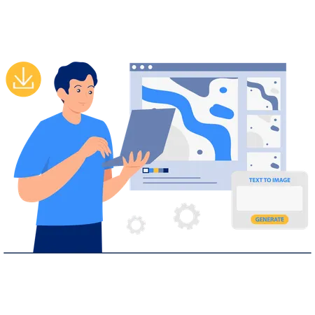 Man using text to image generator  Illustration