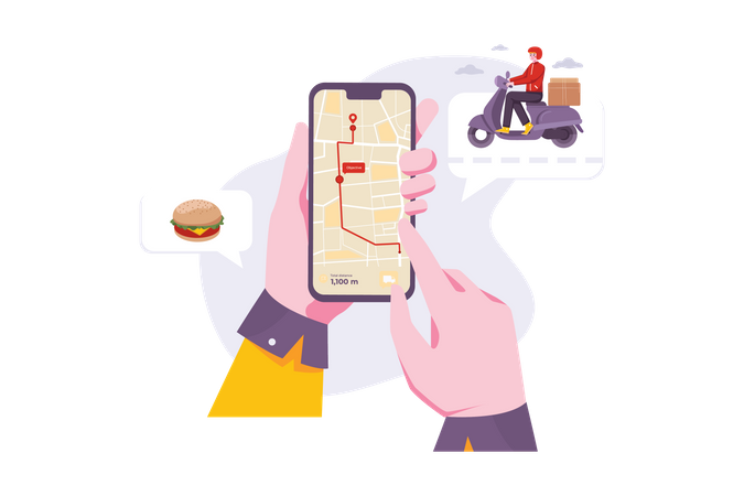 Man using tracking application for food delivery tracking Illustration