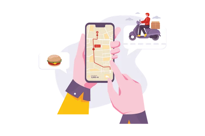 Man using tracking application for food delivery tracking Illustration
