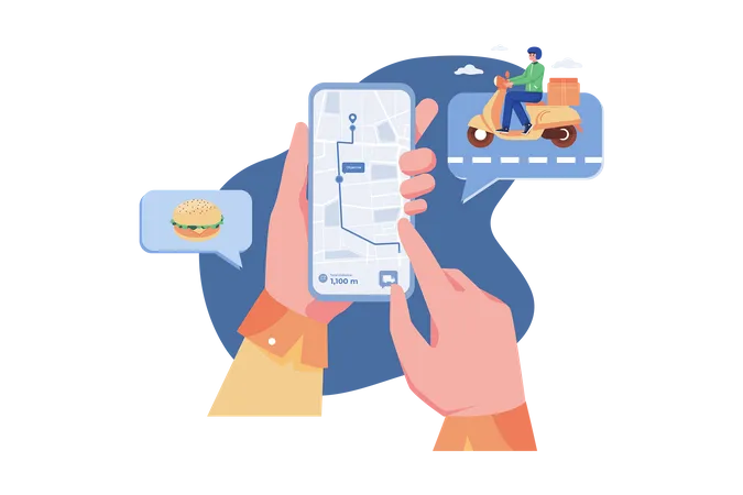 Food Delivery App Tracking A Delivery Man Service Illustration