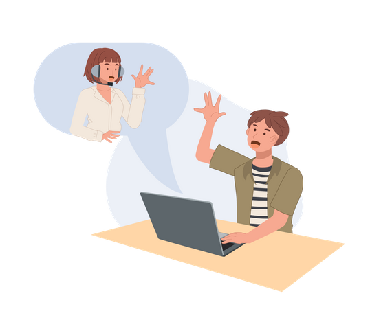 Man using via video call app in laptop Illustration