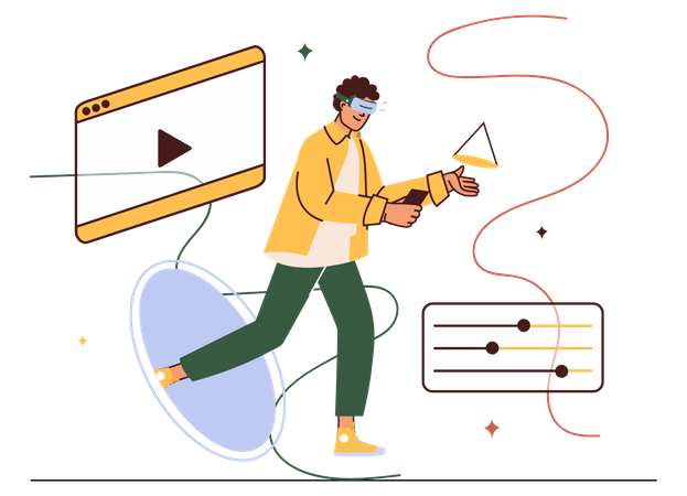 Man using virtual reality technology  Illustration