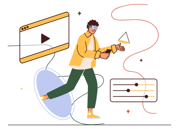 Man using virtual reality technology  Illustration