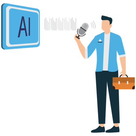 Man using Voice Assistant with AI Tech  Illustration
