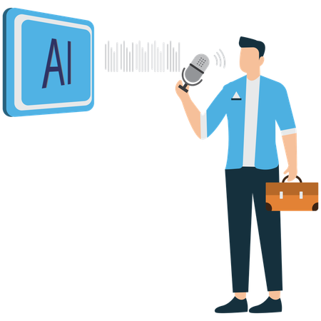 Man using Voice Assistant with AI Tech  Illustration