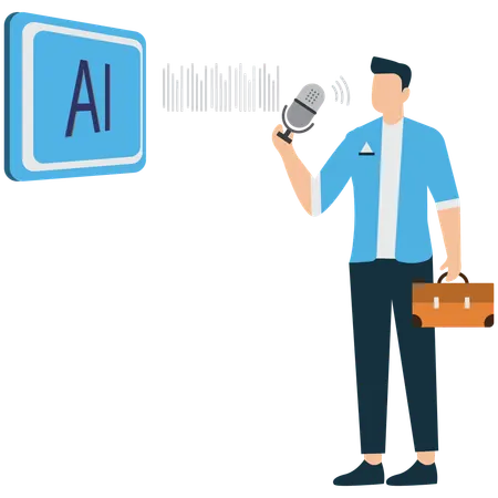 Man using Voice Assistant with AI Tech  Illustration