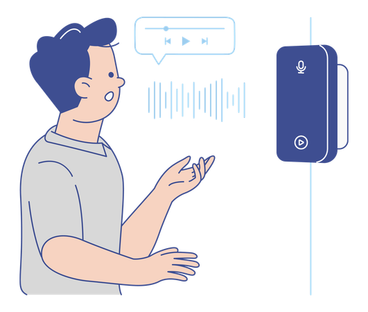 Man Using Voice Command to Play Music on Smart Speaker  Illustration