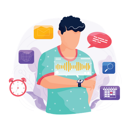 Man using voice control on smartwatch  Illustration