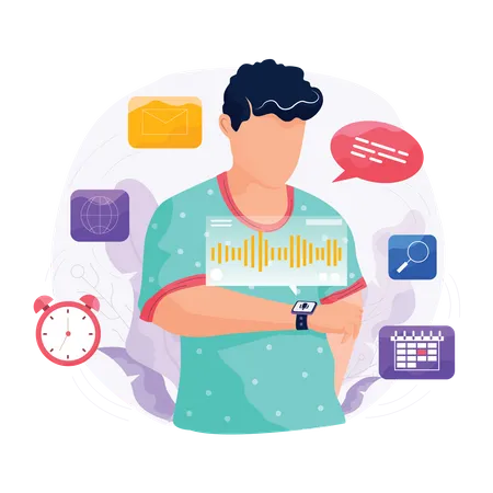 Man using voice control on smartwatch  Illustration