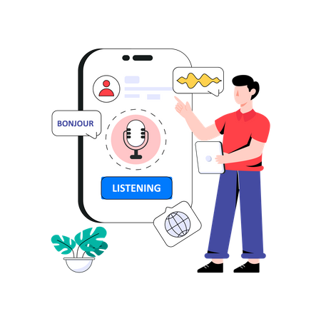 Man using voice translation on mobile app  Illustration