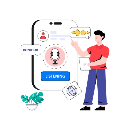 Man using voice translation on mobile app  Illustration