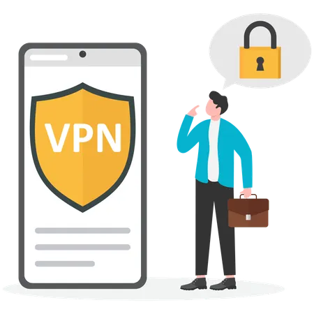 VPNアプリを使用している男性  イラスト