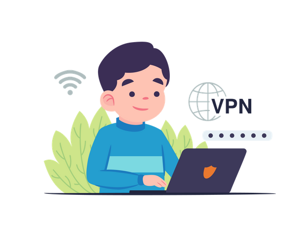 Man using VPN for computer  Illustration