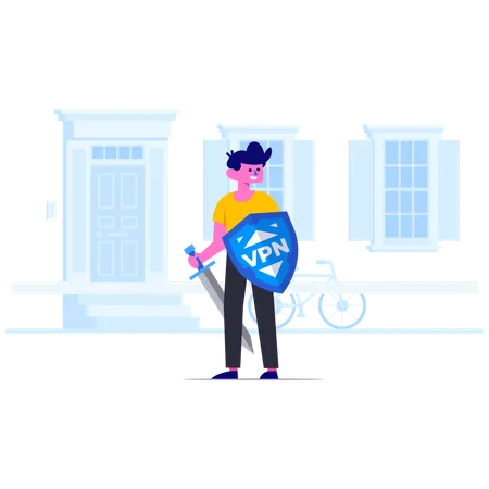 Man using VPN for internet security  Illustration