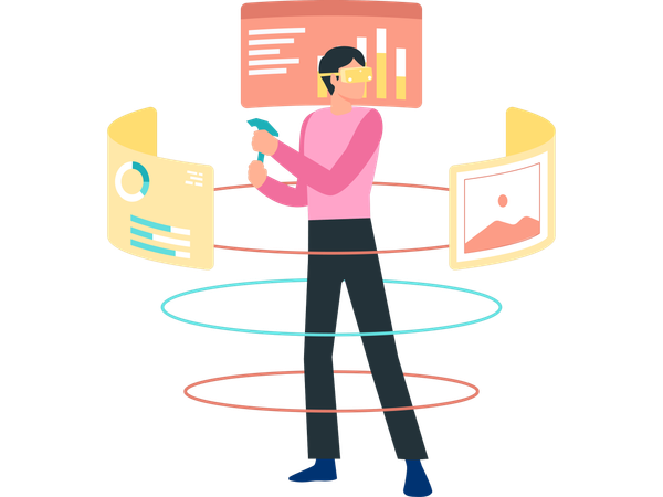 Man using vr data  Illustration