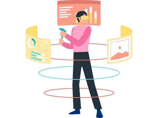 Man using vr data  Illustration