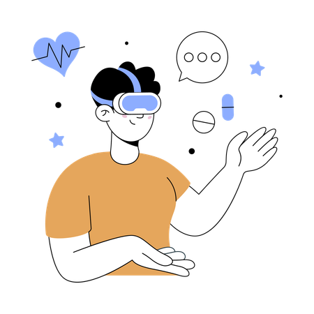 Man using vr headset to check healthcare  Illustration