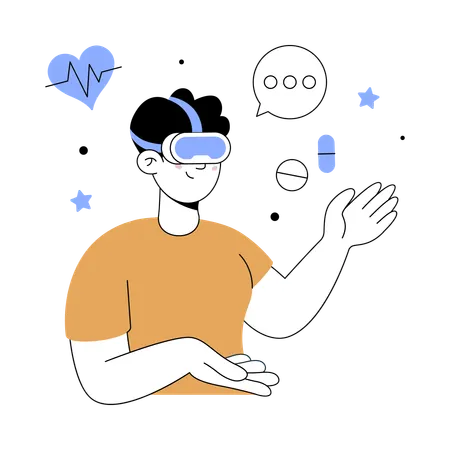 Man using vr headset to check healthcare  Illustration