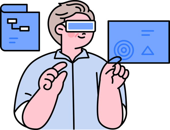 Man using VR technology to solve application errors  Illustration