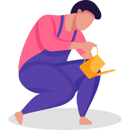 Man using watering can  Illustration