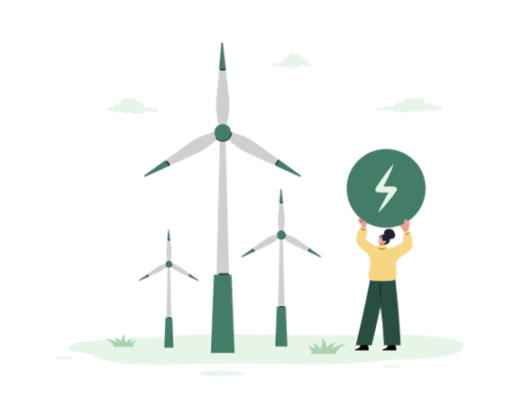 Man using wind energy  Illustration