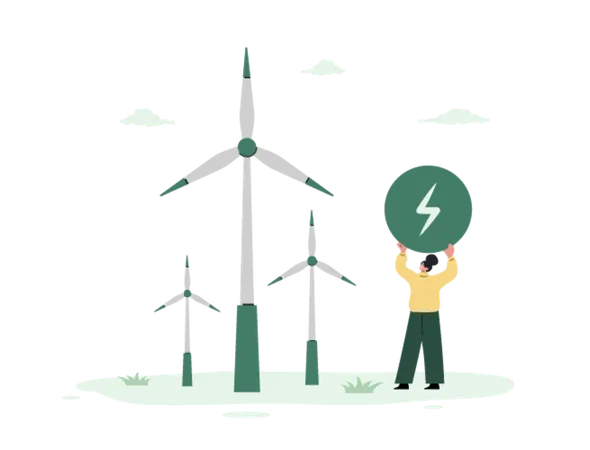 Man using wind energy  Illustration