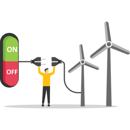 Man using wind energy to operate switch  Illustration