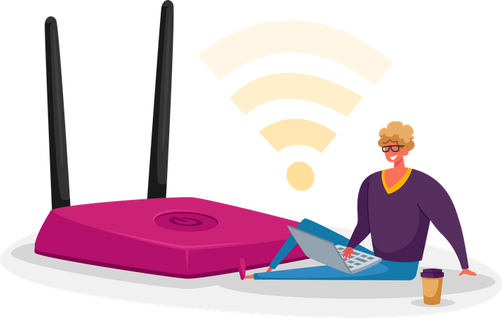 Man using wireless internet connection Illustration