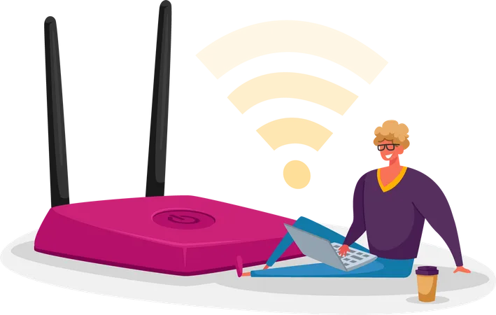 Man using wireless internet connection Illustration