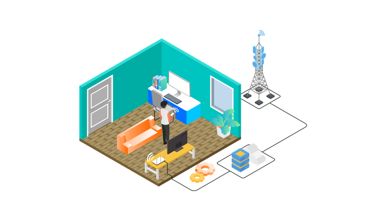 Man using wireless network  Illustration