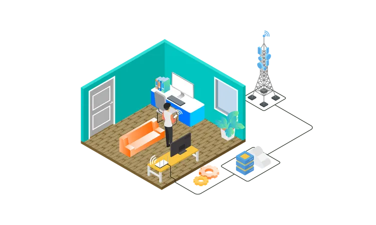 Man using wireless network  Illustration