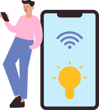 Man using wireless wifi network on smartphone  Illustration