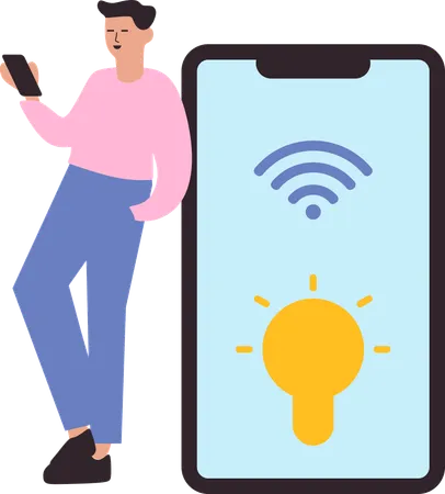 Man using wireless wifi network on smartphone  Illustration