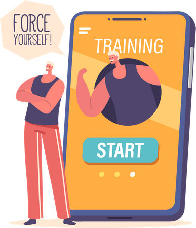 Man utilizes sports training app for motivation  Illustration