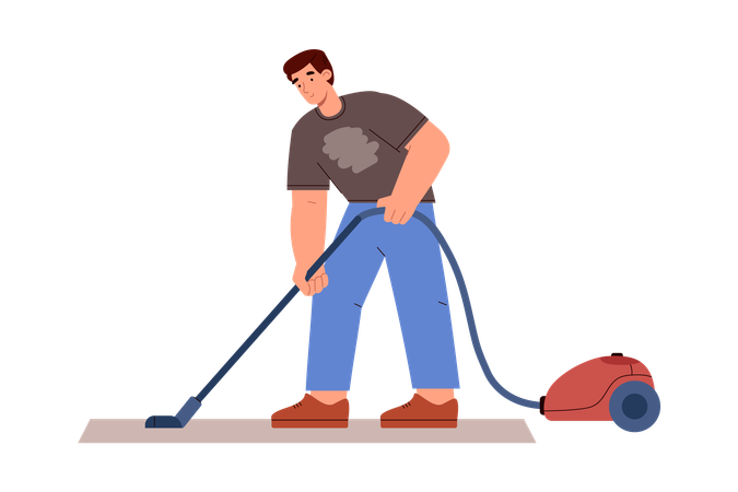 Man vacuuming carpet or floor  Illustration