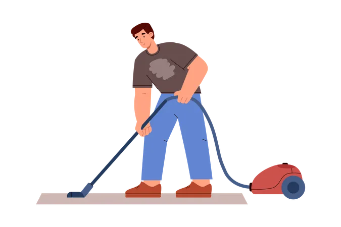 Man vacuuming carpet or floor  Illustration