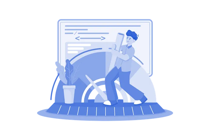 Homem verificando o desempenho da Web  Ilustração